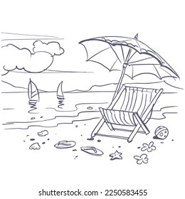 Abstract of beach chair and the sea vector for card, illustration, decoration