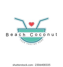 Abstract beach coconut logo vector design template.