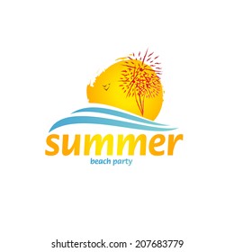 abstract beach fireworks and waves design concept organization of beach parties vector logo design template