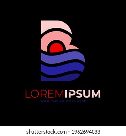 Abstract Beach logo with letter B design template, simple icon