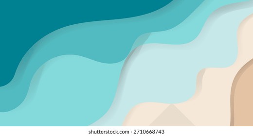Abstrakte Strandozeanschichten. Minimaler Papierschnitt Küstenhintergrund in weichen Sand und Aquatönen. Modernes Trenddesign in Vektorgrafik