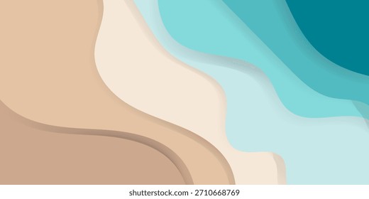 Abstract Beach Ocean Layers. Minimal Paper Cut Coastal Background in Soft Sand and Aqua Tones