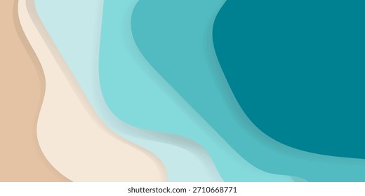 Abstract Beach Ocean Layers. Minimal Paper Cut Coastal Background in Soft Sand and Aqua Tones. Modern creative trendy design in vector illustration