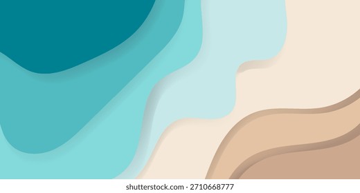 Abstract Beach Ocean Layers. Minimal Paper Cut Coastal Background in Soft Sand and Aqua Tones. Suit for banner, web, brochure, pamflet and presentation