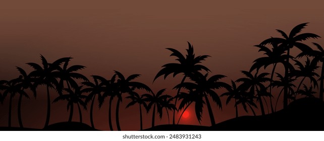 Abstract beach with palm trees and blue ocean