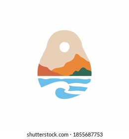abstract beach posters landscapes. Geometric shapes, template design, modern minimal wall art, terracotta color elements. For flyer, poster, magazine or brochure.