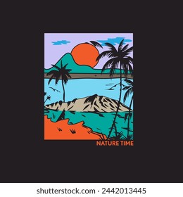 Abstract Beach scenery summer time palm tree sunset poster design