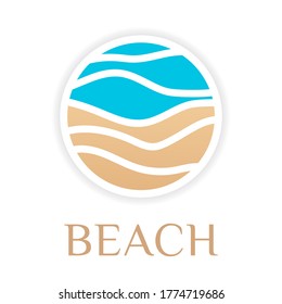 Abstract beach, sea, ocean, sun, sky, sand, resort template logo design vector. Sign, icon, symbol summer, enjoy, water  waves, sand. Landscape horizon line. Vector illustration.