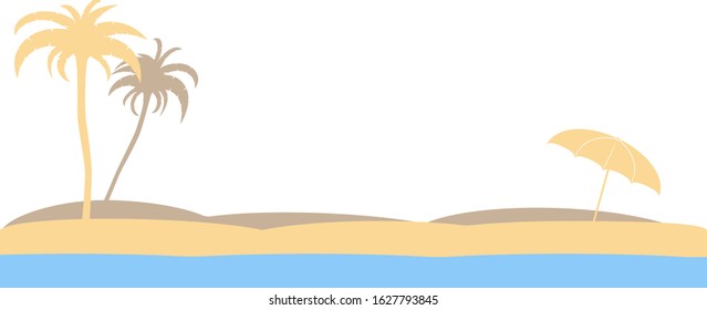 abstract beach silhouette with palm trees and sunshade vector illustration