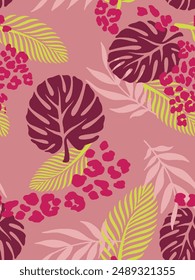 Abstract beach summer tropical leaves illustration feminine background seamless pattern repeat print textile fabric vector artwork