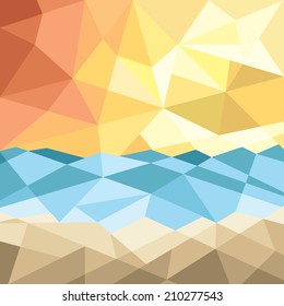 Abstract beach sunset background with geometric elements - vector illustration