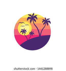 Abstract Beach Tree Wave logo Template