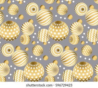 Abstract beads seamless pattern in gold xmas color. Concept yellow metal decorative balls repeatable motif for wrapping paper, fabric, cloth. surface design vector illustration
