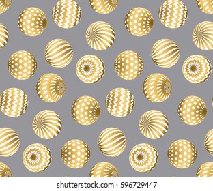 Abstract beads seamless pattern in gold xmas color.  Concept yellow metal texture decorative circus balls repeatable motif. surface design vector illustration
