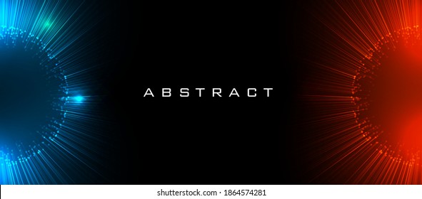 Rayo abstracto de luces azules y rojas reventando el fondo de la tecnología. ilustración vectorial.