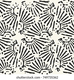 Abstract Beams And Dots Textured Folk Solar Motif. Seamless Pattern.