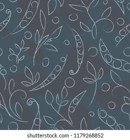 Abstract bean pods in deep blue background. Cute vector seamless pattern is good for fashion or other types of prints