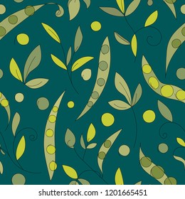 Abstract bean pods on the deep green background. Cute vector seamless pattern is good for fashion or other type of prints