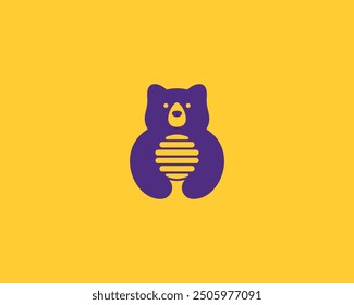 Abstract bear and hive in negative space vector logo. Creative animal honey zoo logotype