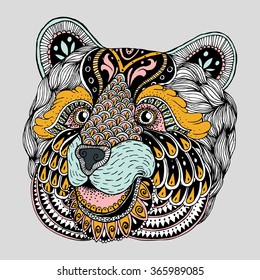 Abstract bear portrait. Ornate isolated vector illustration. Hand-drawn. Zentangle