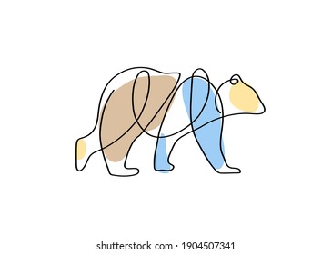 abstract bear vector with Single continuous line and color