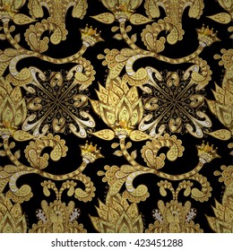Abstract beautiful background with golden elements on black background