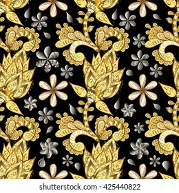 Abstract beautiful background with golden and silver elements on black background