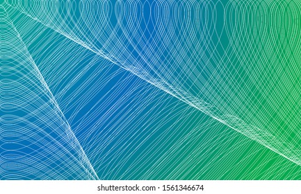 Abstract beautiful background with interlacing white lines on blue-green background. Asymmetric abstraction. Vector EPS10