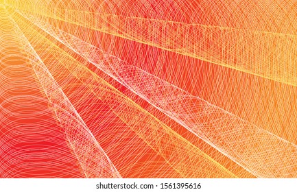 Abstract beautiful background with interlacing white lines on red-orange background. Asymmetric abstraction. Vector EPS10