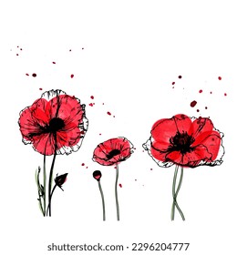Resumen de un bonito fondo con flores rojas de amapolas. Vector.