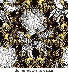 Abstract beautiful background, royal, damask ornament, vintage, rich seamless pattern, luxury, artistic vector wallpaper, floral, oldest style fashioned arabesque fabric for decoration and design