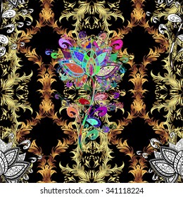 Abstract beautiful background, royal, damask ornament, vintage, rich seamless pattern, luxury, artistic vector wallpaper, floral, oldest style fashioned arabesque fabric for decoration and design