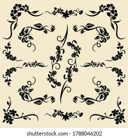 Abstract Beautiful Black flower Flourish Decorative Ornament Frame Border