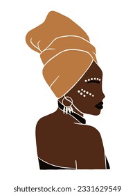 Abstract beautiful black woman with turban illustration. Vector illustration.