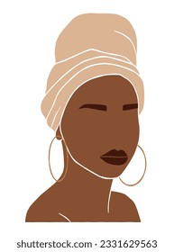 Abstract beautiful black woman with turban illustration. Vector illustration.