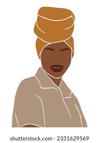 Abstract beautiful black woman with turban illustration. Vector illustration.