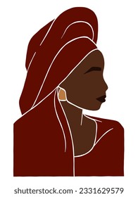 Abstract beautiful black woman with turban illustration. Vector illustration.