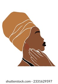 Abstract beautiful black woman with turban illustration. Vector illustration.