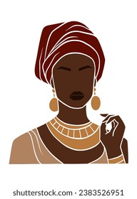 Resumen hermosa mujer negra con ilustración turbante. Ilustración vectorial.