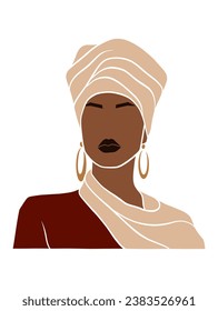 Abstract beautiful black woman with turban illustration. Vector illustration.