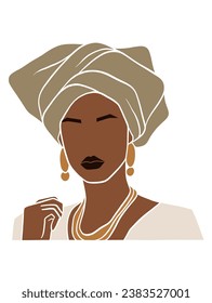 Resumen hermosa mujer negra con ilustración turbante. Ilustración vectorial.