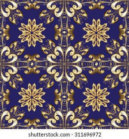 Abstract beautiful blue background with golden vintage flowers and pattern, royal, damask ornament, rich seamless pattern, luxury, artistic vector wallpaper, floral, oldest style fashioned arabesque 