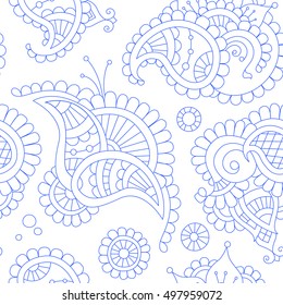 abstract beautiful buta seamless pattern, indian paisley motifs, hand drawn vector illustration