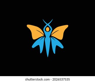 Abstract Beautiful Butterfly Logo Design With Women Face Vector Element.