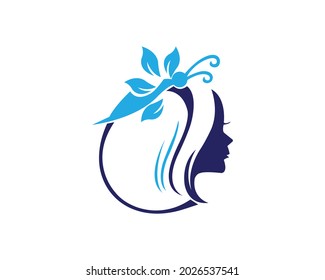 Abstract Beautiful Butterfly Logo Design With Women Face Vector Element.