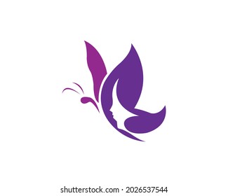 Abstract Beautiful Butterfly Logo Design With Women Face Vector Element.