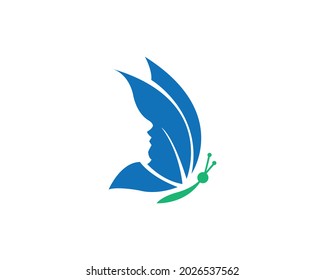 Abstract Beautiful Butterfly Logo Design With Women Face Vector Element.