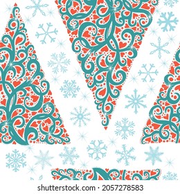Abstract beautiful Christmas tree. flat spruce. Seamless light background. Vector illustration