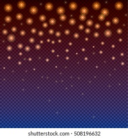 Abstract beautiful Christmas Winter Holiday shine gold glitter particles stars snow night background Star dust sparks in explosion on transparent wallpaper pattern Festive Sparkling texture 2023Vector