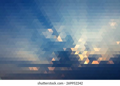 Abstract Beautiful Clouds And Light Of Sun Geometric Triangular Low Poly. Vector Illustration
